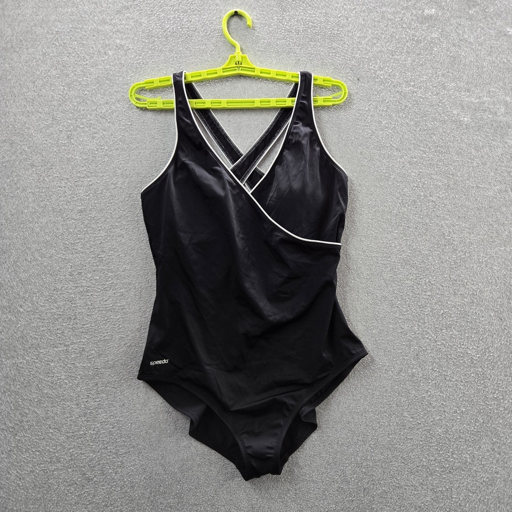 Speedo Women Swimwear 18 Black Nylon Polyester One-Piece Contrast
